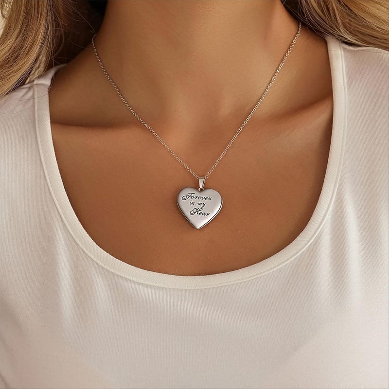 PHOCKSIN Locket Necklace for Women Black/Gold/Silver Locket Necklace Oval/Round/Heart Photo Necklace New Years Gifts for Girls - Image 3